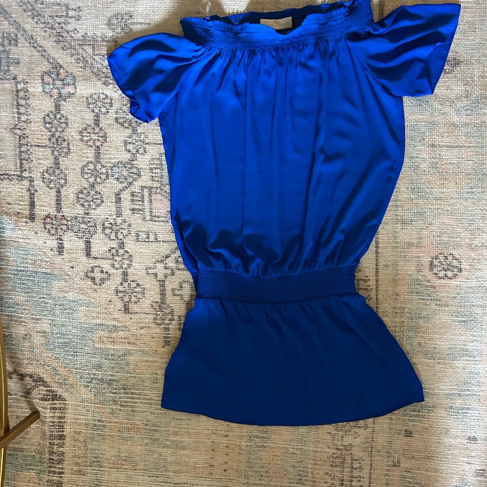 Amanda Uprichard Royal Blue Off-Shoulder Blouse